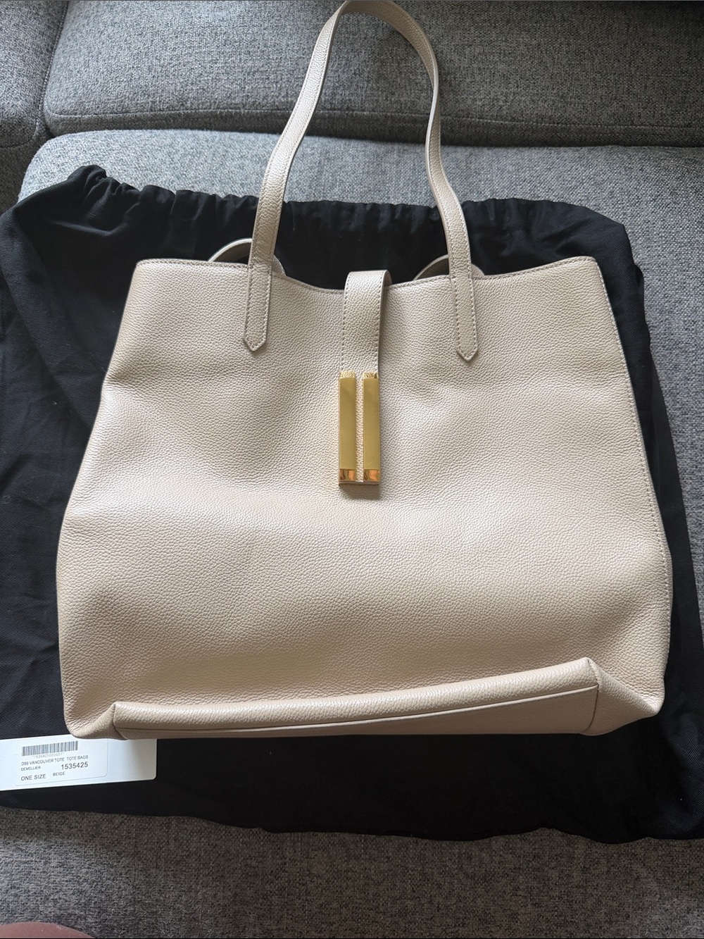DeMellier Beige Vancouver Leather Tote Bag with Gold Accent - Women Bags
